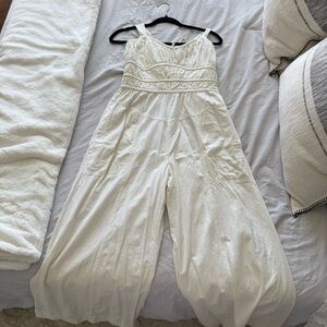 Free People Cream Wide-Leg Jumpsuit size medium